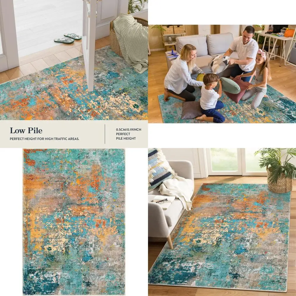 

Современные абстрактные ковры 5x7, большие моющиеся ковры для гостиной, нескользящие, яркие напольные покрытия для столовой.