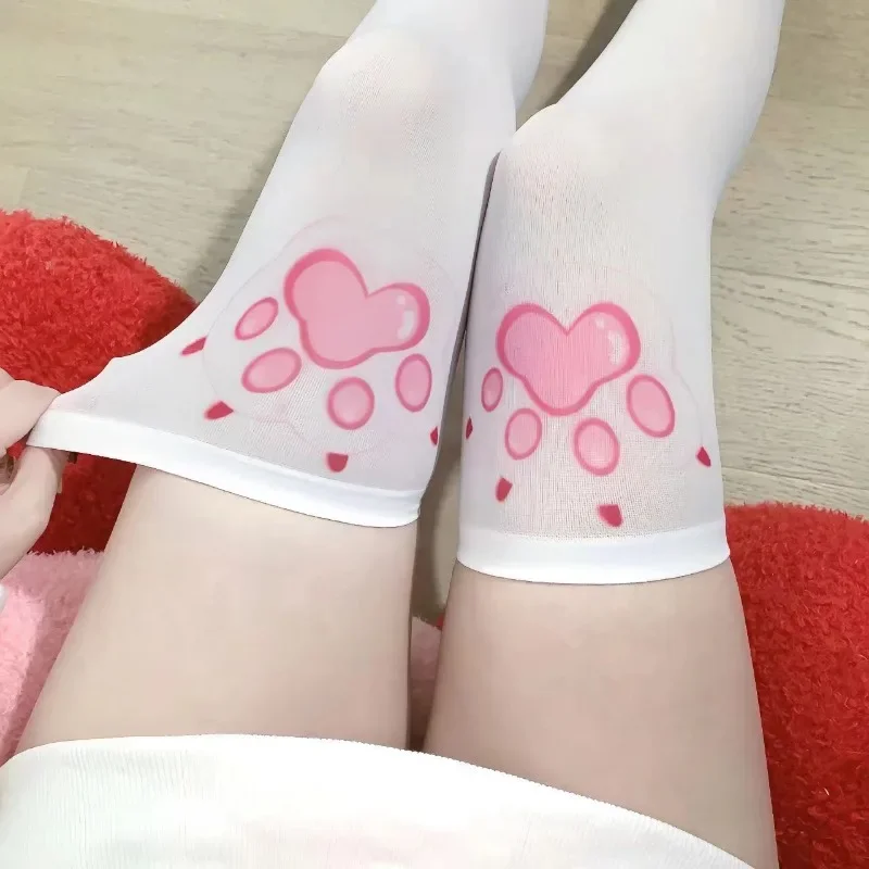 Kawaii кошачья лапа, длинные чулки, женские чулки в стиле Лолиты в стиле Харадзюку, выше колена, высокие чулки для девочек, выражение граффити, носки для косплея