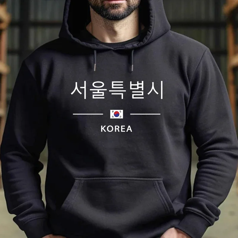 Seoul Korea bedruckte Hoodies für Herren, hochwertiger Kapuzenpullover mit langen Ärmeln, 2025, männlich, täglich, lässig, Sport, Fitness, Sweatshirts