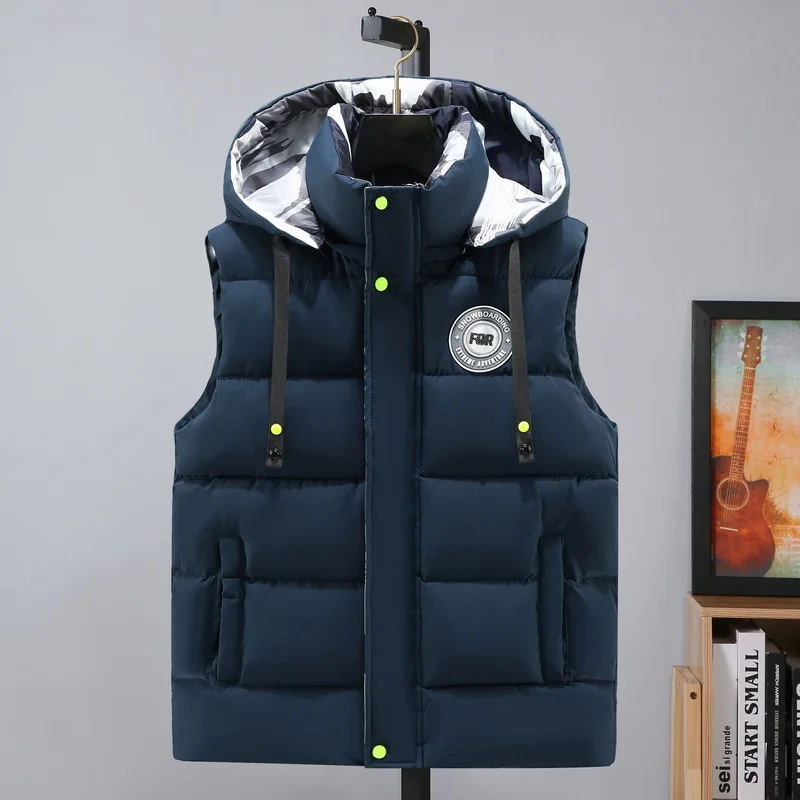 # 3646 Winter Vest Mannen Mouwloze Jas Warme Dikke Bovenkleding Capuchon Vest Jas Mannelijke Rits Heren Vest Plus Size 6XL