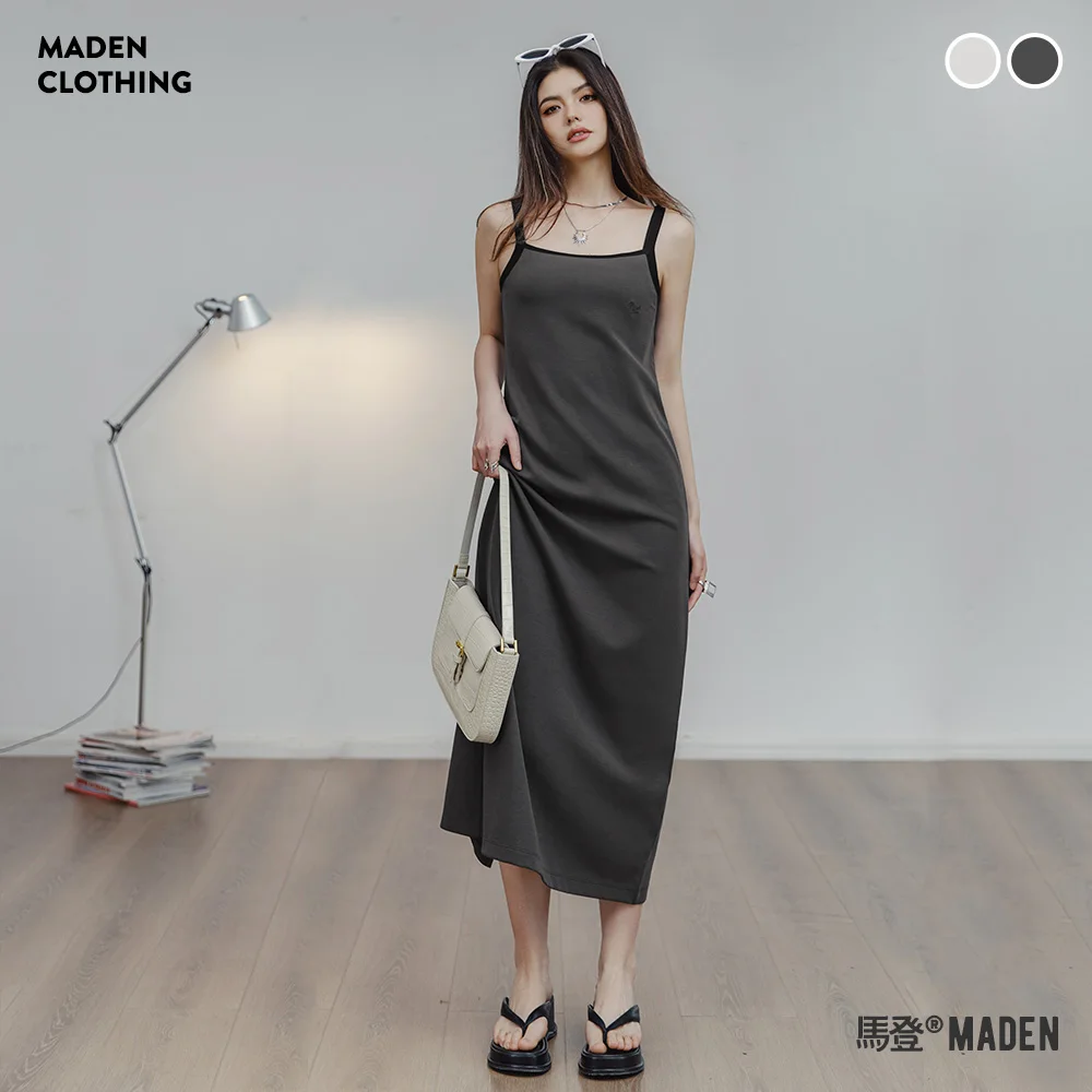 

Maden Sleeveless Dress for Women Knit Casual Dresses Summer Straight Long Embroidered Letter High Waist Vacation Skirt