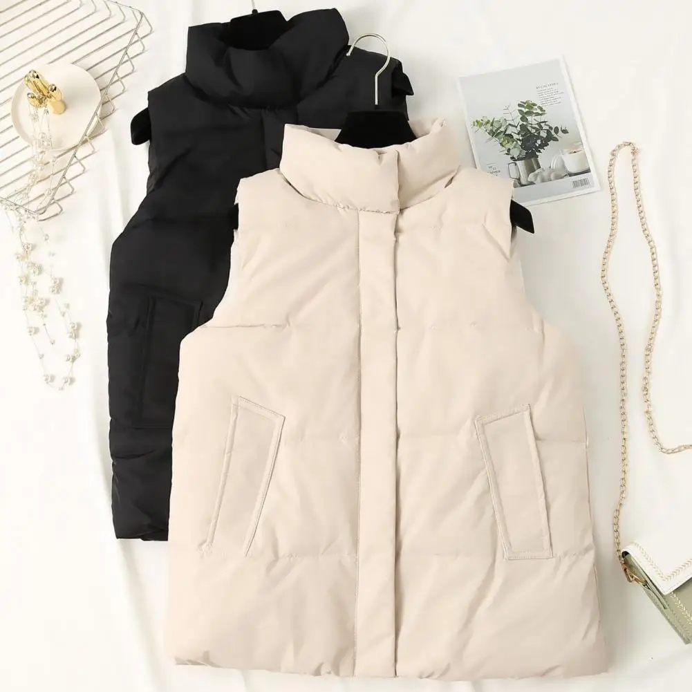 Women Vest Windproof Warm Women's Vest Coat with Stand Collar Pockets Thickened Padded Cardigan for Fall Winter Lightweight