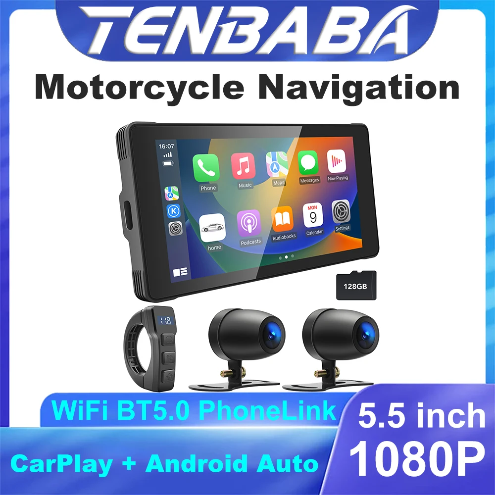 

5.5 Inch Motorcycle Wireless CarPlay Moto Android Auto Portable Digital Dashboard GPS Navigation Display Screen Monitor DVR