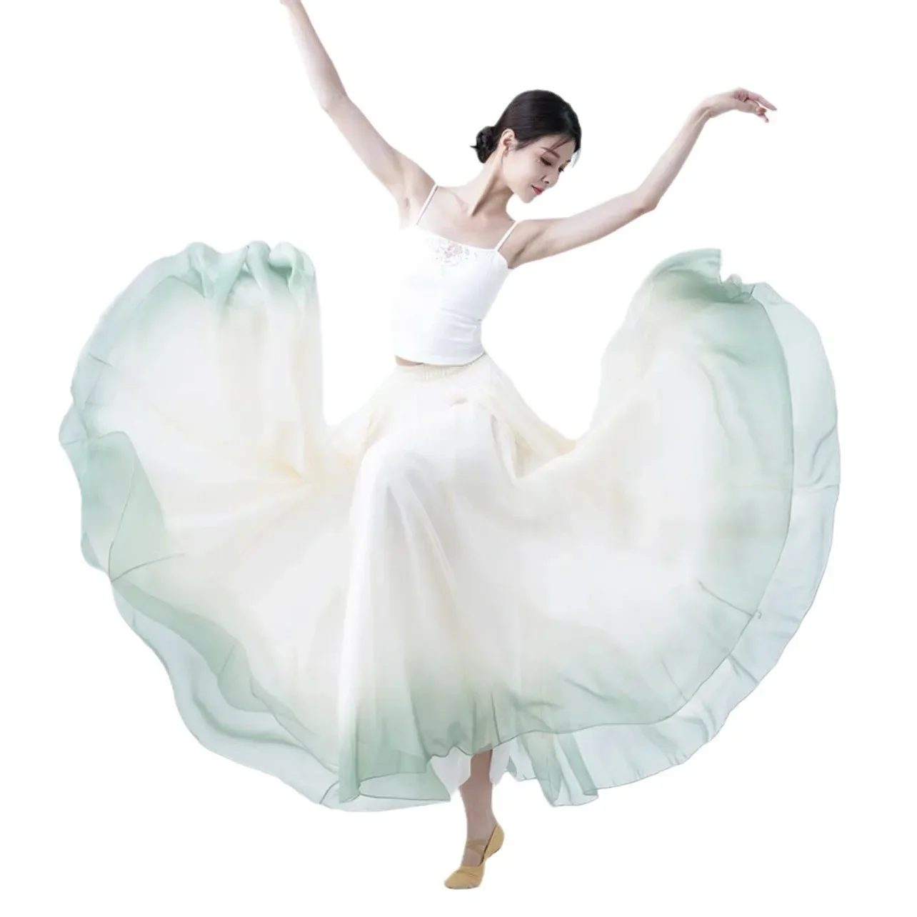 Elegante rosa saia de balé feminino chiffon flowy longo dancewear 720 graus traje de dança clássica desempenho prática saia