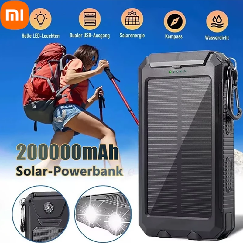 Xiaomi-Banco de energía de 200000mAh, carga rápida, batería externa de gran capacidad para exteriores, linterna Solar para iPhone y Samsung