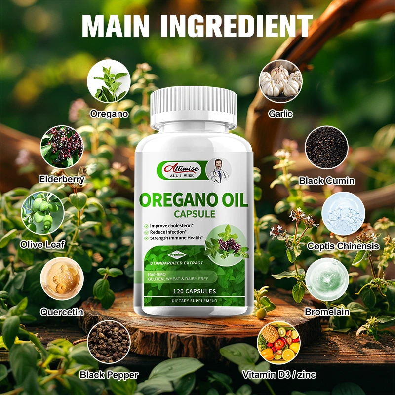 Alliwise Oregano ภูมิคุ้มกันการย่อยอาหารสุขภาพผลิตภัณฑ์เสริมอาหารสมุนไพรสุขภาพลำไส้ต้านการอักเสบบรรเทาอาการท้องอืด