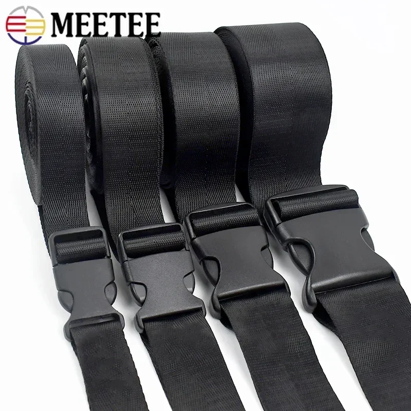 2/5Sets Ribbon Strap Fastener Buckle 20-50mm Release Plastic Buckle+Black Nylon Webbing Backpack Tape Adjust Clip Closure Clasp