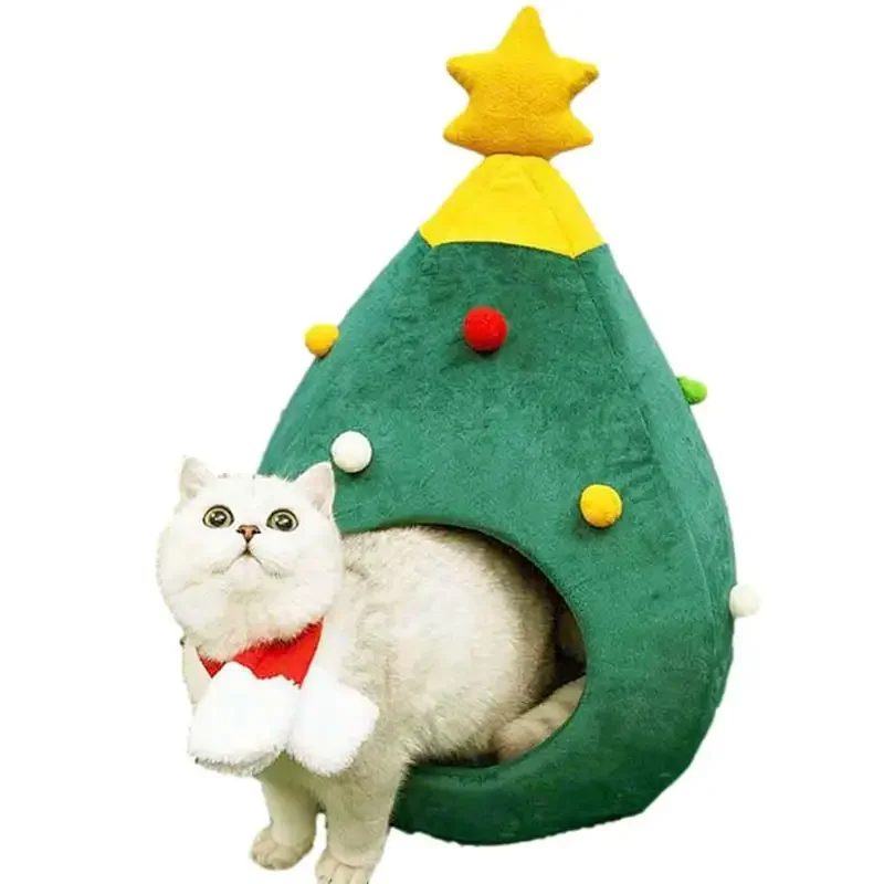 Christmas Tree Cat House | Xmas Dog Cat Bed House | Portable Soft Nest Tree Shape Pet Indoor House Cat Cave Tent Garbage Cat Mat