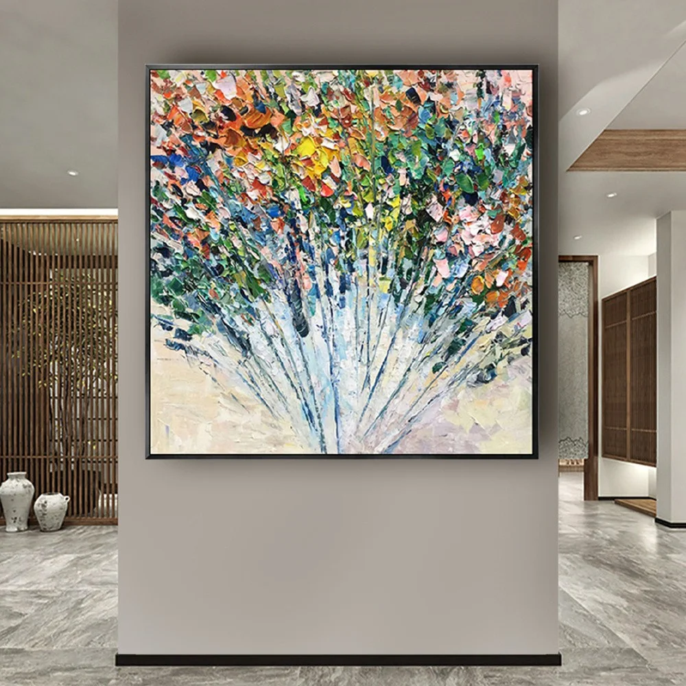 Famous Artist HandPainted Thick Textured Palette Knife Abstract Oil Painting Colorful Bright Petal Canvas Picture Wall Art Decor