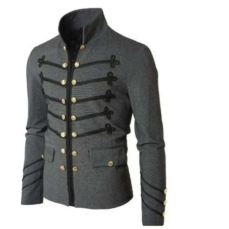 Vintage Military Steampunk Frock Coat Adult Men Stand Collar Gothic Punk Jacket Halloween Dress Up Suit view 5