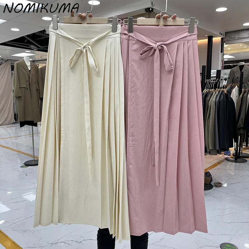 

Nomikuma New Chinese Style Chinese Style A-line Skirts for Women Spring 2024 New Lace Up High Waisted Pleated Half Length Skirt