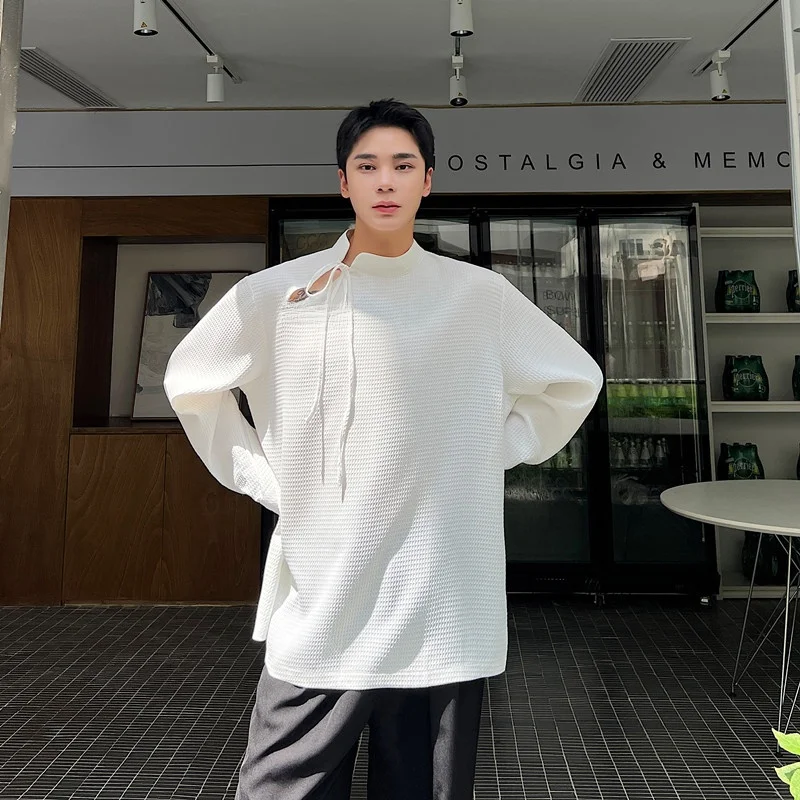 

Новый китайский Sle Long Sve повседневный мужской воротник-стойка с завязкой на талии, улучшенная версия, универсальный топ для молодежи