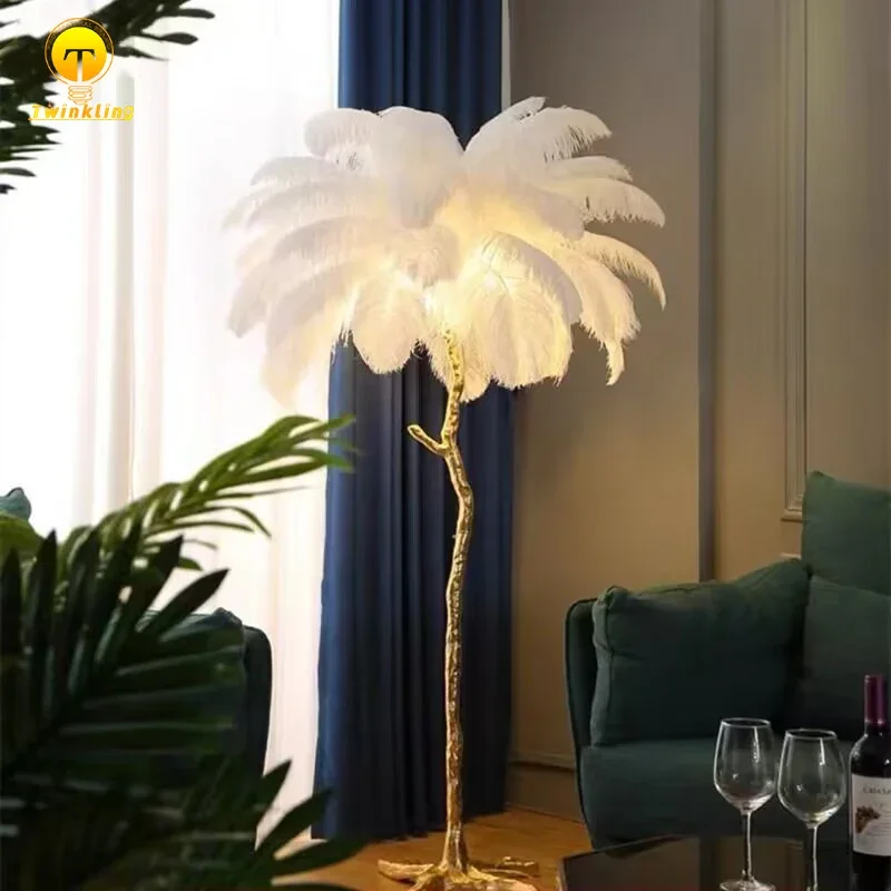 Lampe Autoportante à Plumes Blanches avec Joli au Pied, Luminaire Décoratif d'Nik, Idéal pour un Salon, une Chambre à Coucher ou un Canapé, 2023