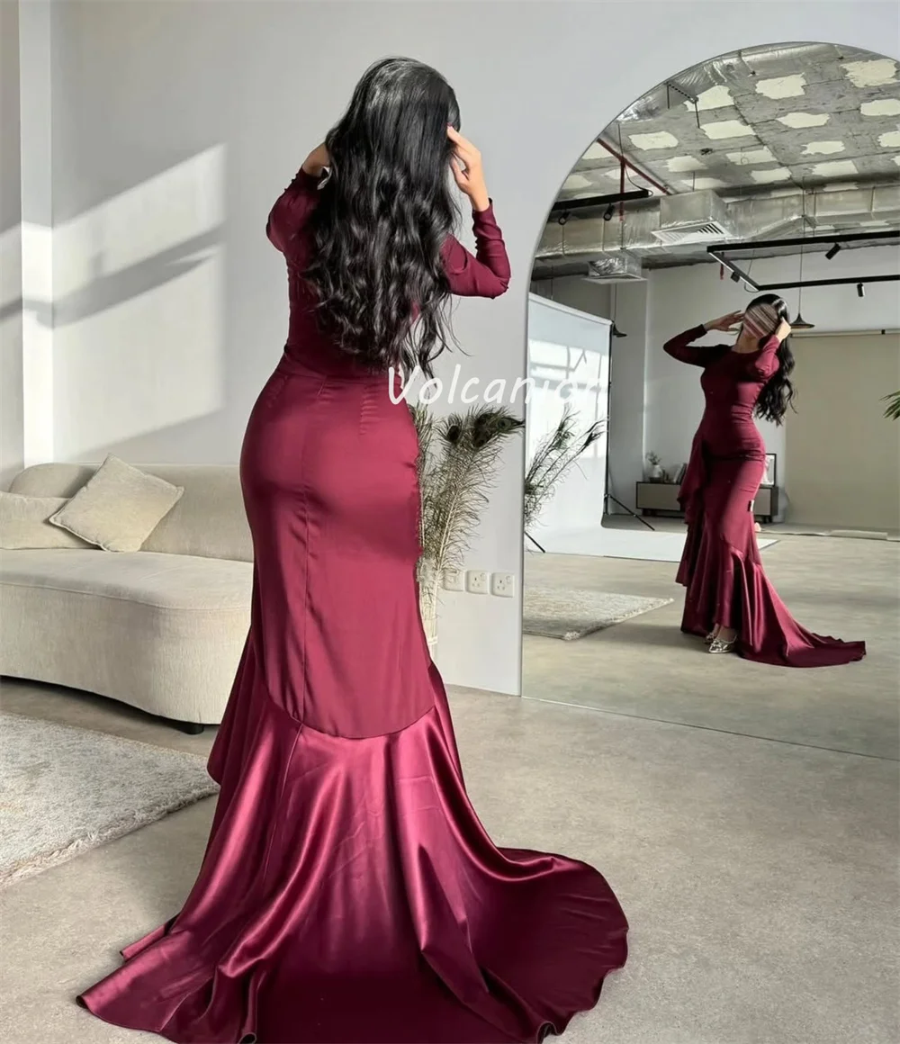 Personalizado estilo moderno exquisito Charmeuse acanalado drapeado sirena cuello redondo vestidos largos vestidos para ocasiones a medida de alta calidad