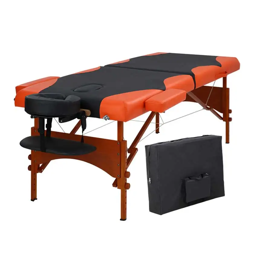 WMT-608 Cambodia Factory Custom Fashion 2 Section Blue and White Wooden Folding Adjust Table Tattoo Spa Bed Massage Table