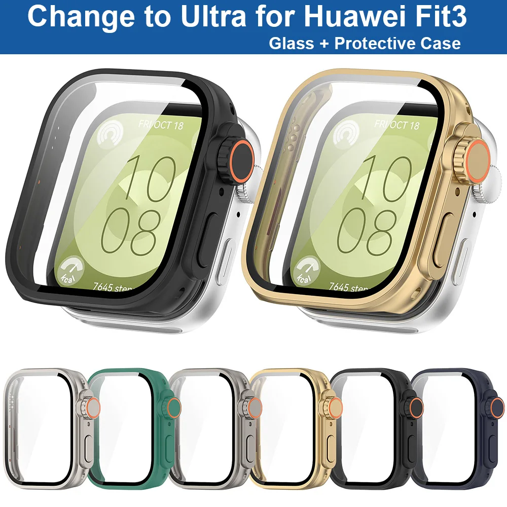 

Case + Glass for Huawei Watch Fit 3 Seconds Change to Ultra PC Full Cover for Fit3 with Screen Protector