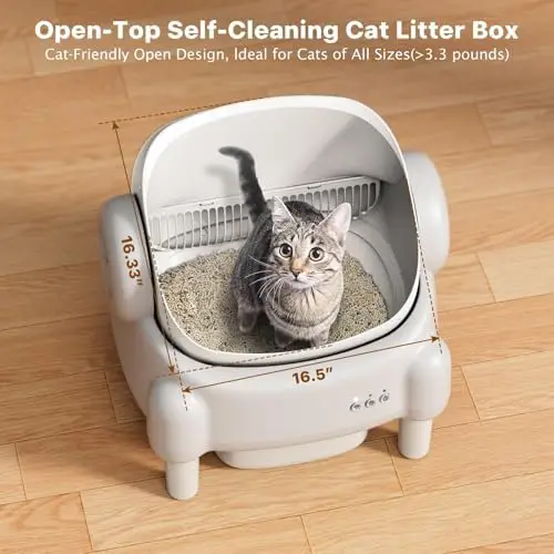 Automatic Cat Litter Box,Self Cleaning Litter Box for Multiple Cats with Open Top Design, App Control, Safety