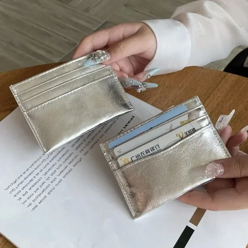 Silver Genuine Leather Storage Bag Ultra-thin Card Holder Card Case Multi-card Slot Bank Credit ID Bag Mini Cute Wallet Women