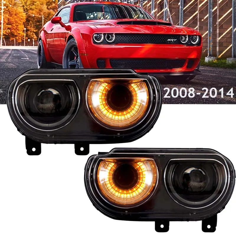 

Car LED Halo Headlights with DRL Amber Turn Signal High Low Beam Headlamp For Dodge Challenger 2008-2014 Daytime Running Lights