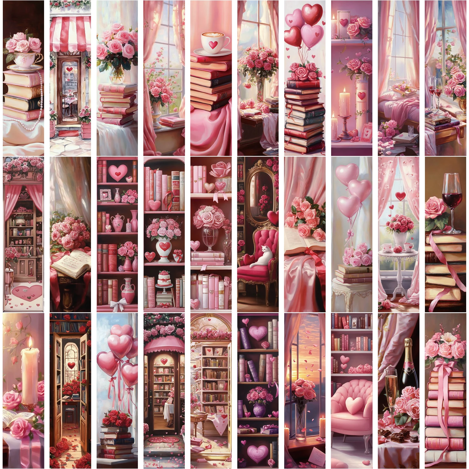 30pcs Romantic Pink Rose Bookmarks Reading Pages Books Labeled School Stationary Supplies DIY Aesthetic Bookmarks Paper Cards