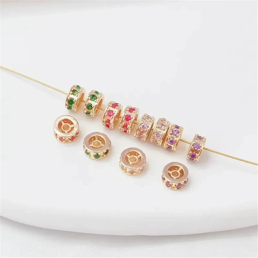 14K Gold Plated Micro-inlaid Zircon Spacer Beads, DIY Handmade Bracelet & Necklace Jewelry Accessories