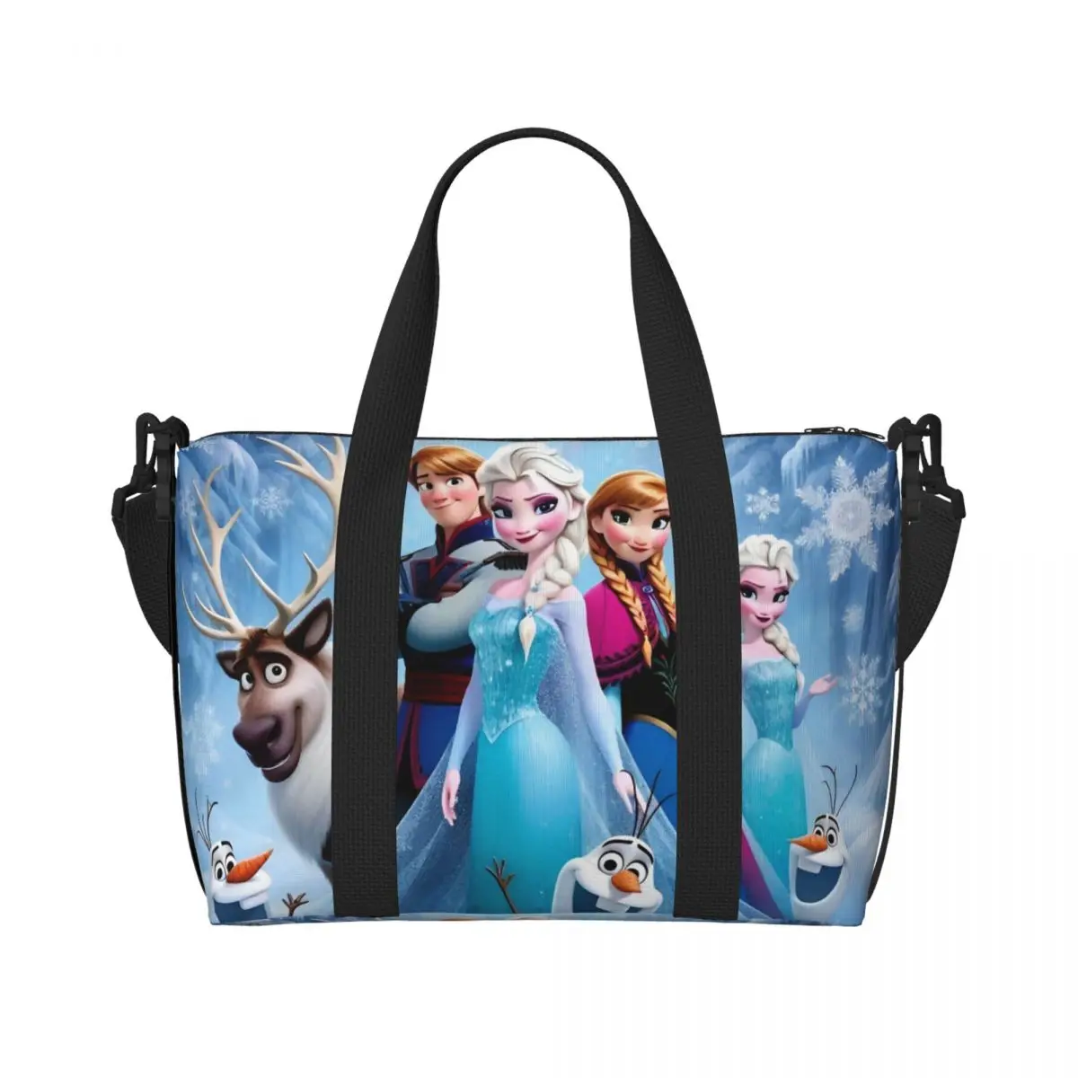 

Custom Classical Frozen Anime Groceries Tote Shopping Bag Women Large Capacity Adorable Elsa&Anna Beach Gym Travel Bags