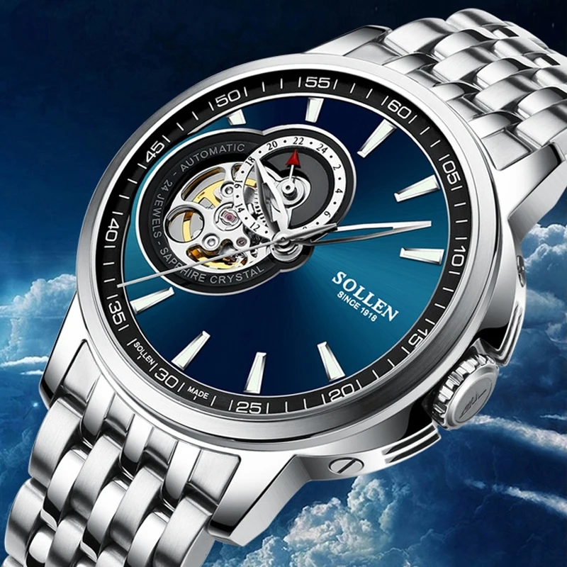 

SOLLEN Brand Luxury Japan Seiko NH39A Movement Mechanical Watch Men High-end Stainless Steel Automatic Tourbillon Watches Mens