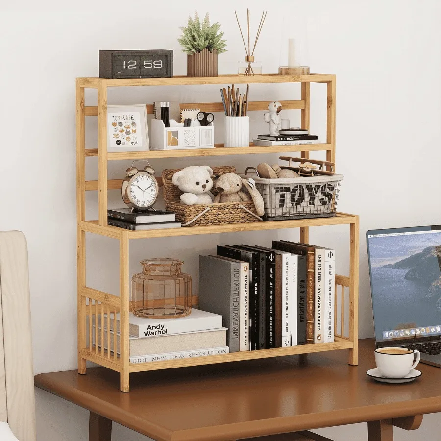 Rak Meja 4 Tingkat dari Bambu, Rak Buku Meja, Rak Meja untuk Atas Meja, Rak Meja untuk Rumah atau Kantor