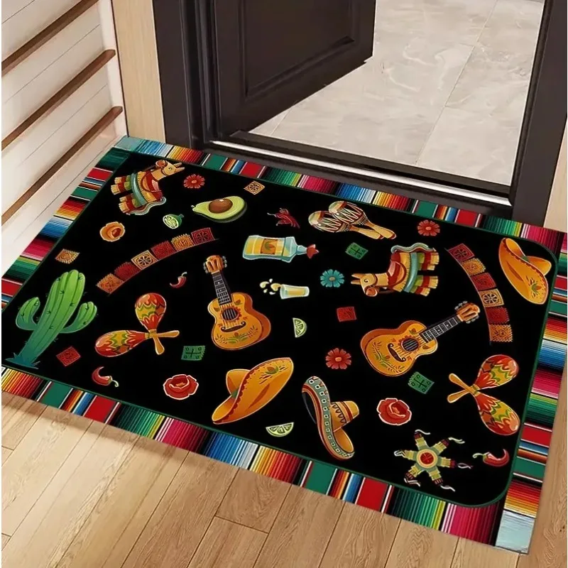 Day of The Dead Sugar Skull Doormat Mexican Fiesta Colorful Print Non-Slip Entrance Mat Halloween Welcome Floor Mat  Rug