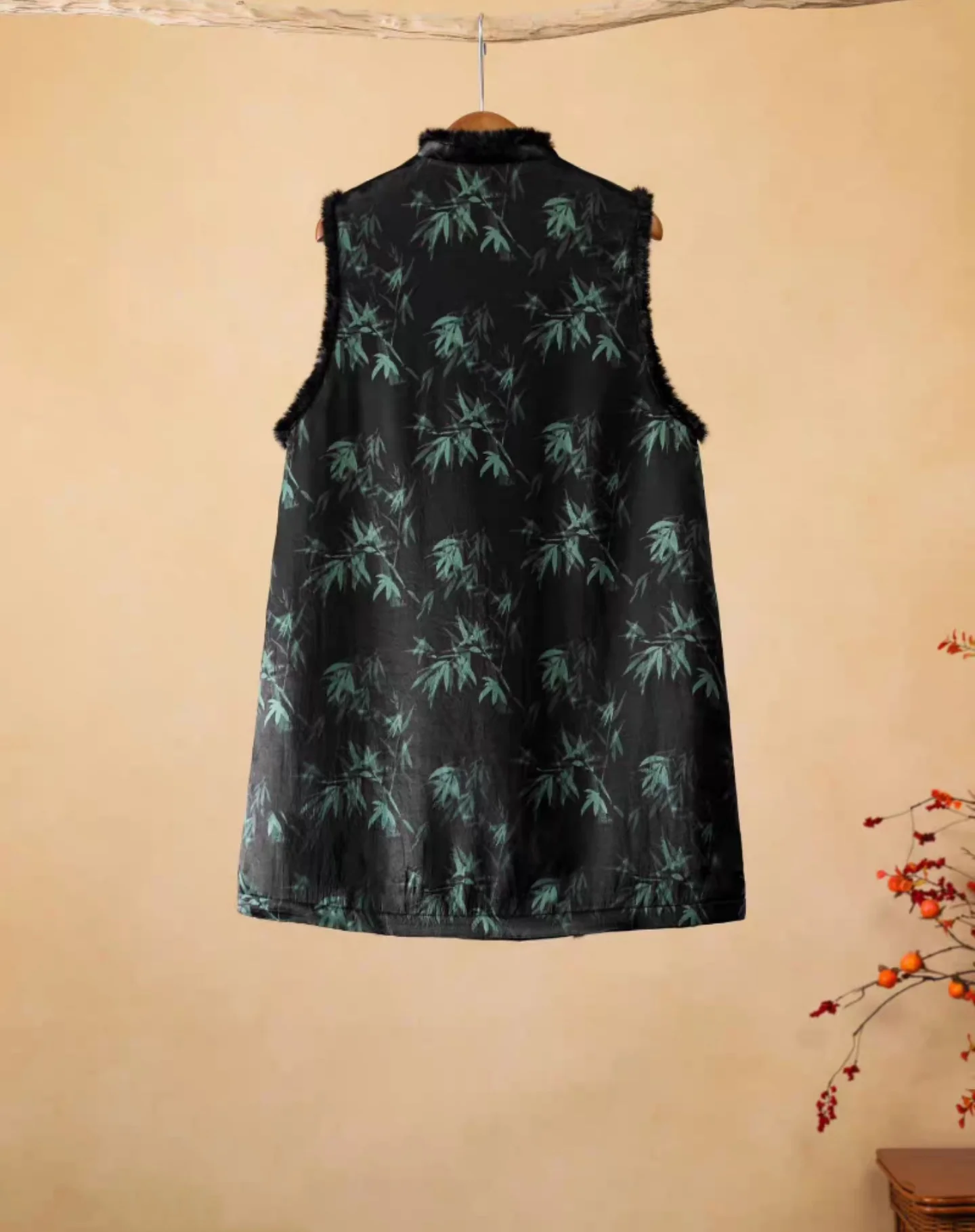 Chinese Style Stand Collar Embroidery Cotton Vest Vintage Warm Winter Coat Sleeveless Long Original Design