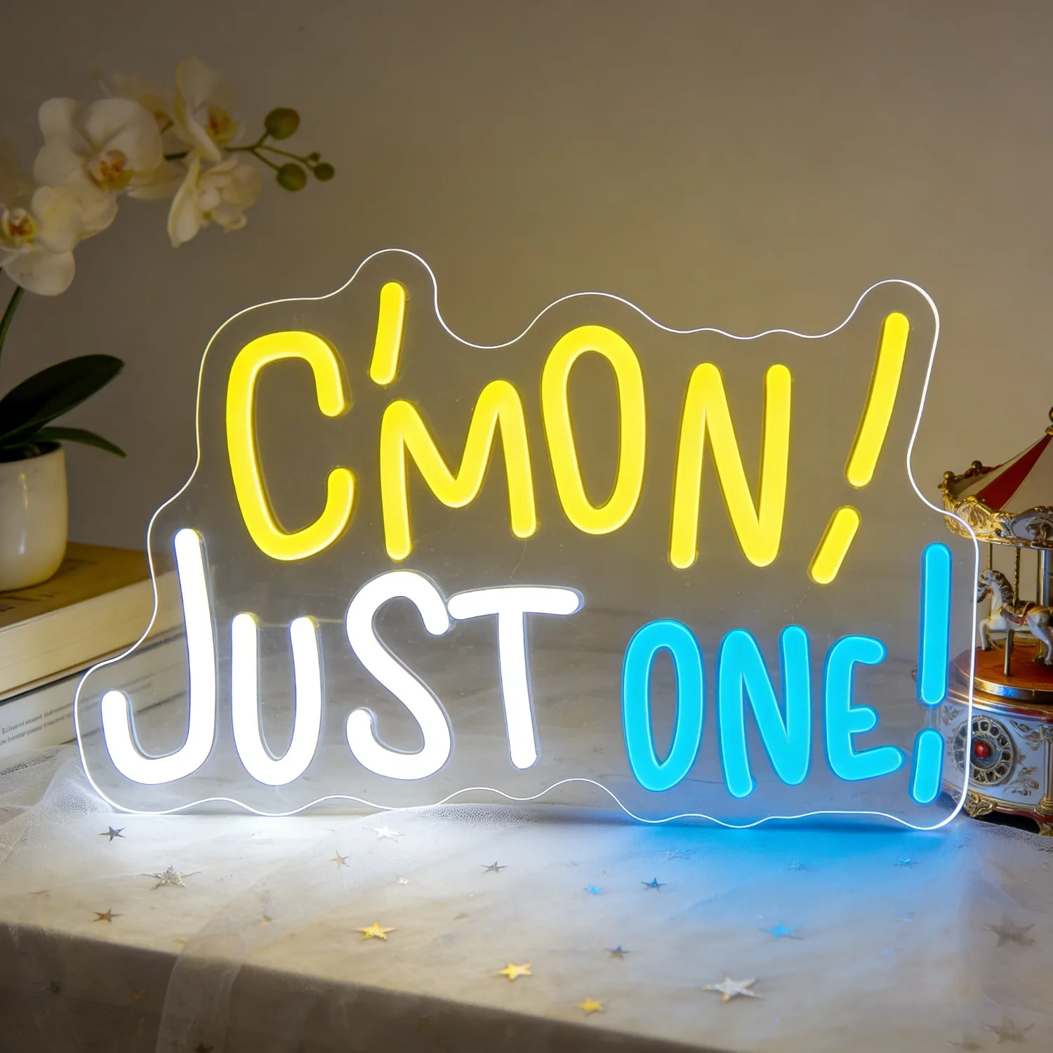 c'mon-just-one-ledネオンサイン-ホームバーパーティー装飾用-モチベーションを高める引用句ウォールアート-楽しくて魅力的な雰囲気を作り出す-ユニークなギフト