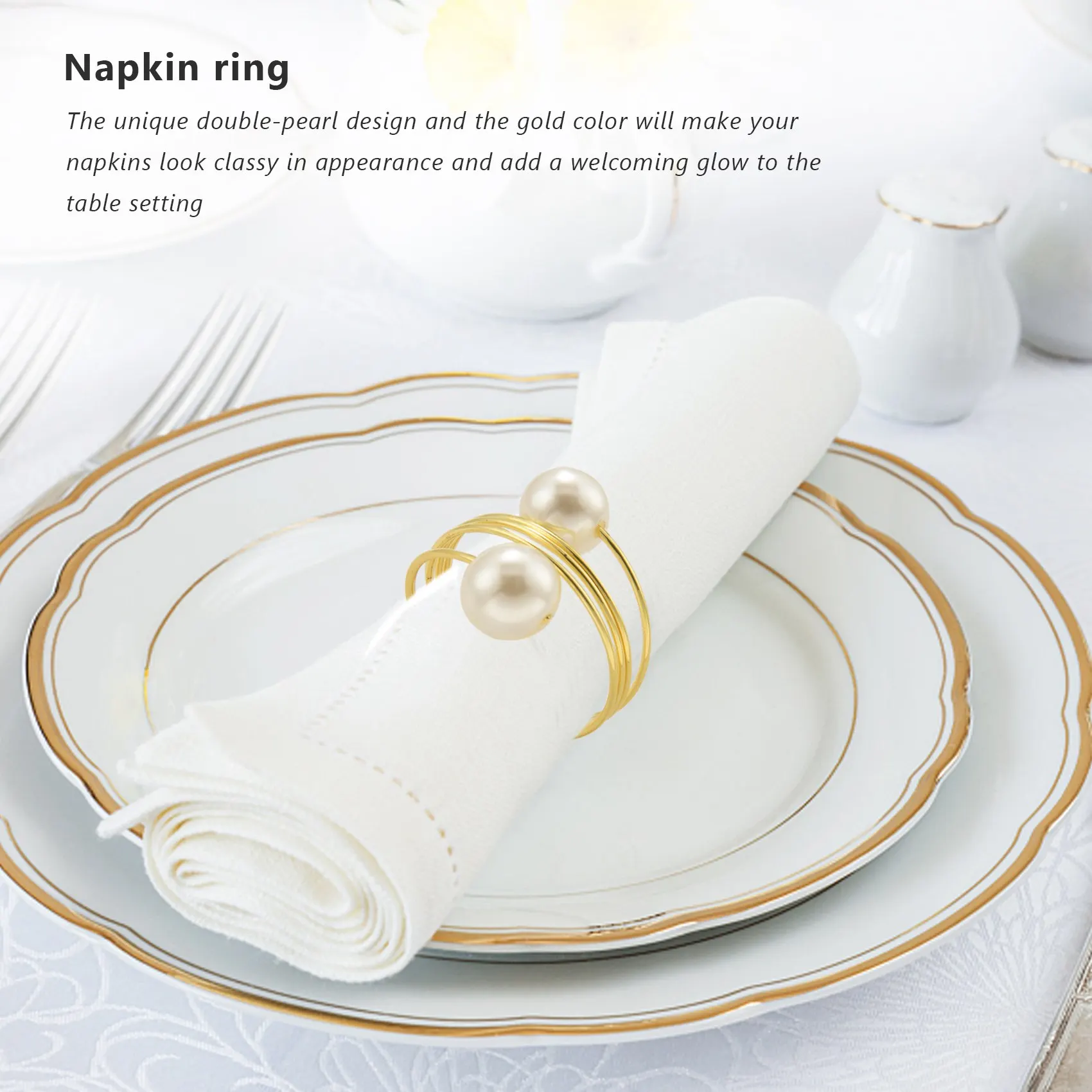 BABQ 12 servilleteros de doble perla, servilleteros, hebilla de servilleta para recepción de boda, festivales, banquetes