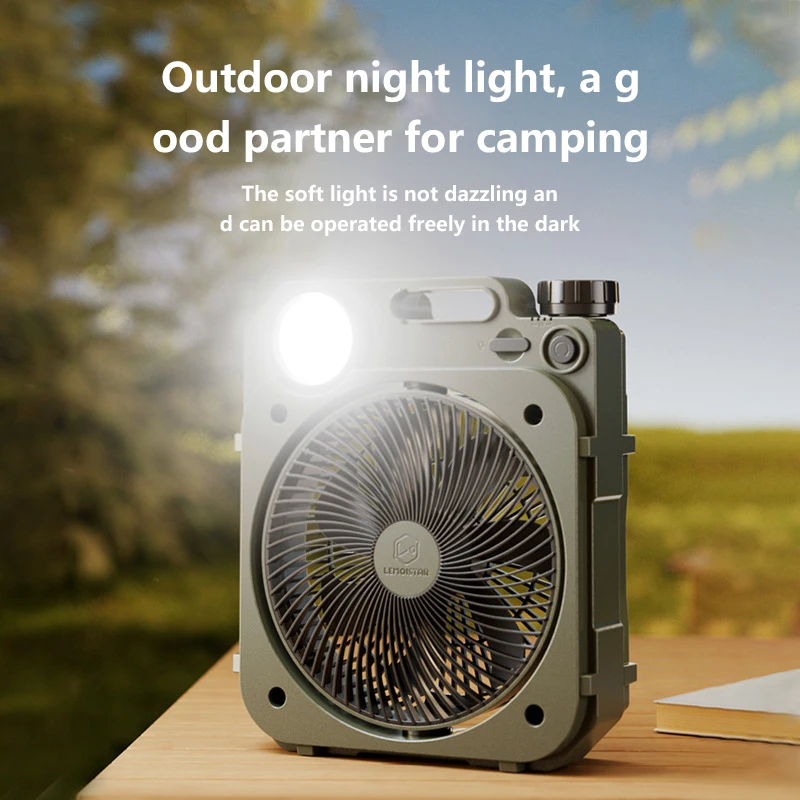 20000mah Outdoor Camping Fan Portable USB Chargeable Electric Fan Power Bank Infinitely Variable Speed Shake Head With LED Light