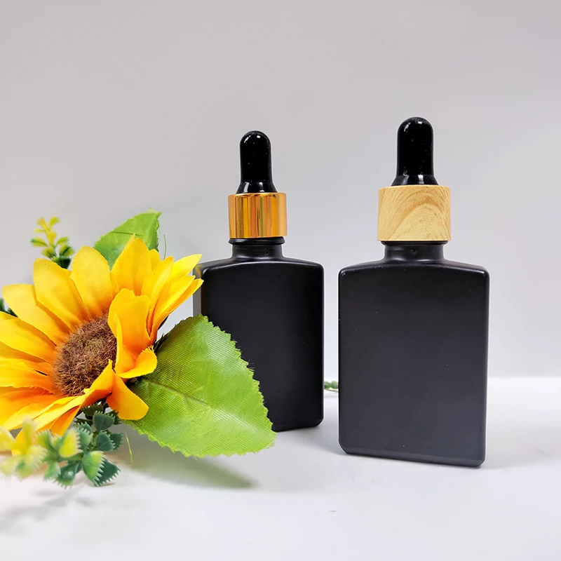 

Empty Refillable Square Serum Dropper Bottle 30ml 1oz Matte Black Rectangle Essential Oil Glass Bottles for Skin Care Perfume