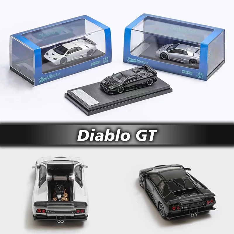 

PreSale SH 1:64 Diablo GT 1998 Silver White Black Opened Hood Diecast Diorama Car Model Toys Stance Hunters