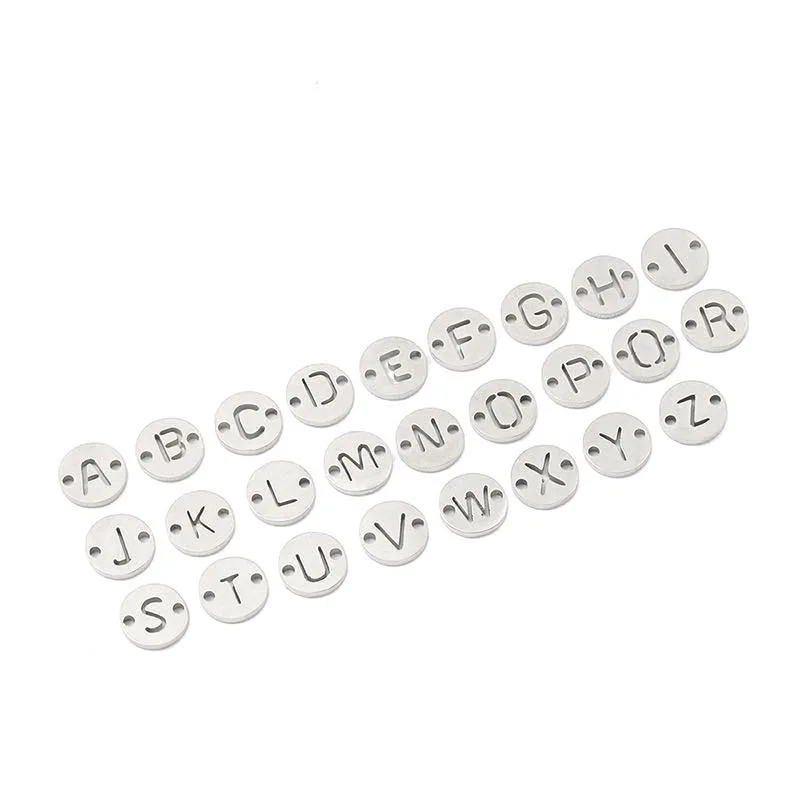 26pcs 6mm Wholesale Stainless Steel 26 Letters Smooth Connector Charms Pendant DIY Necklace Bracelets Unfading Colorless