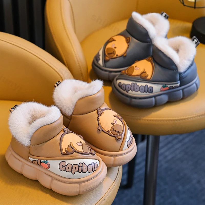 

Детская хлопковая обувь, новые зимние плюшевые утепленные удобные теплые туфли для мальчиков, уличные водонепроницаемые зимние ботинки с нескользящей мягкой подошвой для девочек