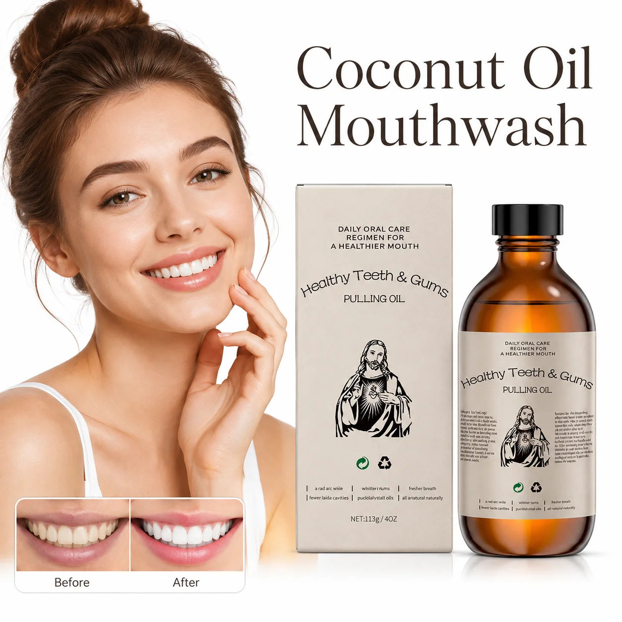 Coconut Oil Oral Rinse with Fennel and Clove Oil Mild Mouthwash for Teeth Stain Cleaning Gum Care and Bad Breath Freshening