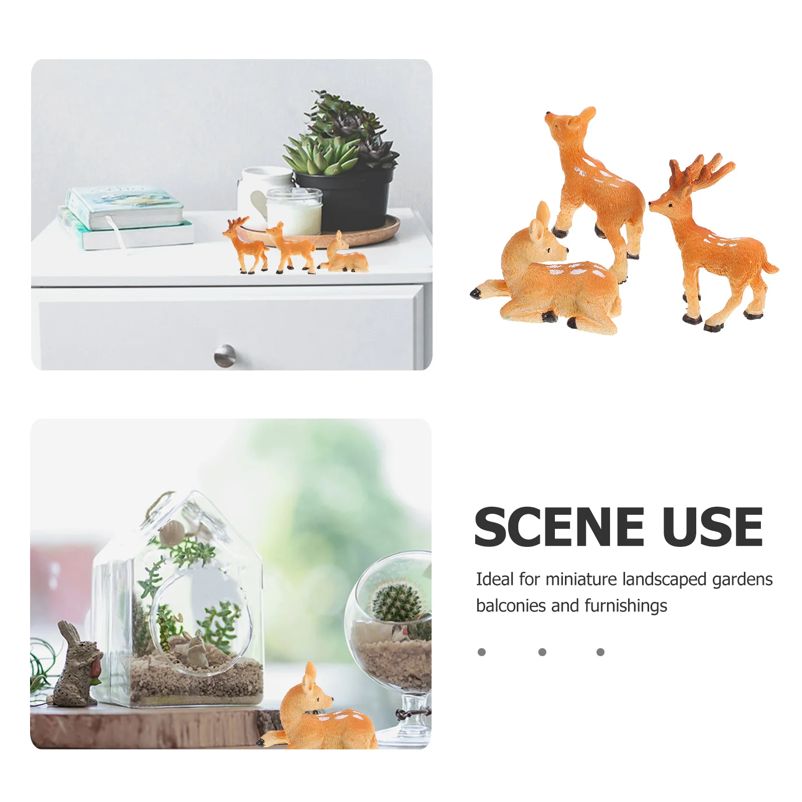 

3pcs Mini Landscape Resin Bonsai Decor Small Figurines For Garden Home Yard Deer Statue Miniature Deer Decors