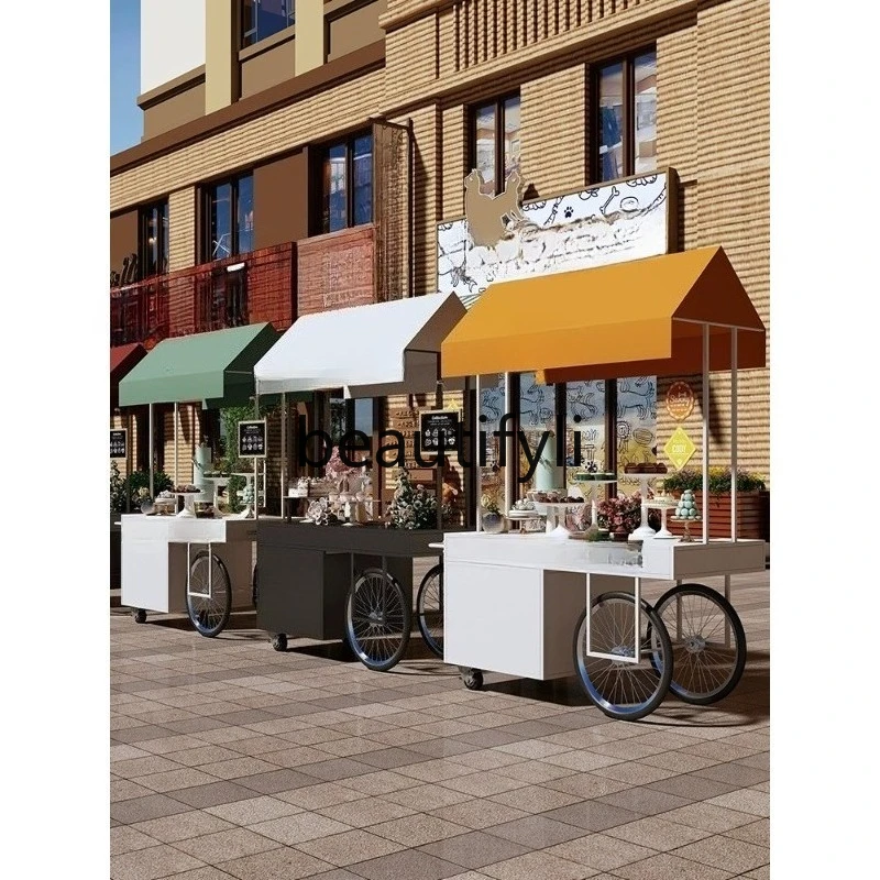 

Iron Art Stall Flower Cart European Style Mobile Outdoor Milk Tea Street Stall Night Market Snack Promotion Sales Food Cart