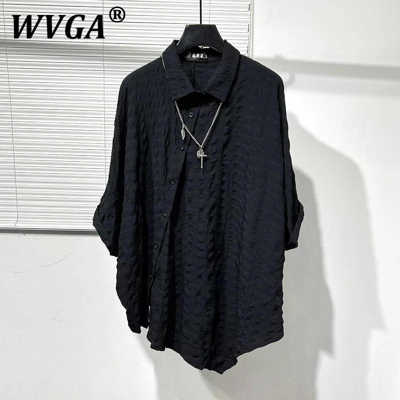 

WVGA Summer New Men Tide Y2K Original Design Darkwear Personality Batwing Sleeve Shirts Niche Loose Chic Casual Shirt Ins W8078