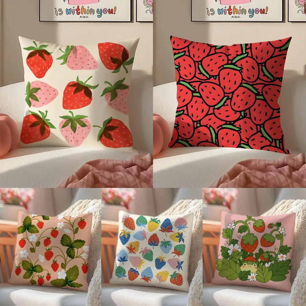 Strawberries Fruit Cushion Cover Short Plush Pillowcase Sofa Decorative Cushion Bed Pillow Gift Idea