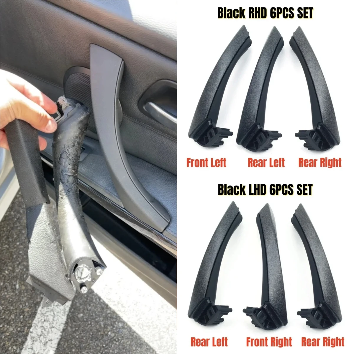 6 Pcs Set Car Inner Door Handle Replacement For BMW 3 Series E90 E91 E92 316 318 320 325 328i Matte Black LHD/RHD