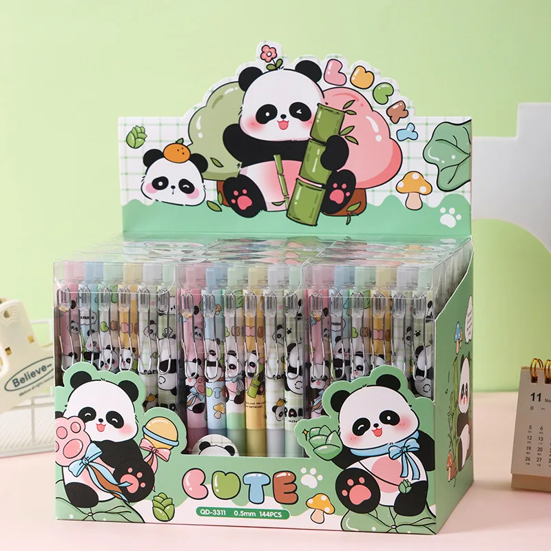 

12 Pcs Panda Boxed ST 0.5 Press Gel Pen Cute Metal Pen Holder Press Neutral Black Signature Back To School