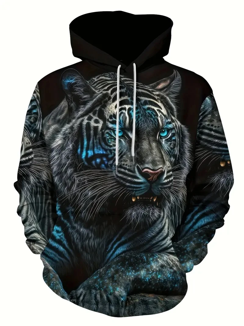 أزياء النمر الجرافيك الرجال الأزياء 3D طباعة هوديي الشارع الشهير هوديس طويلة الأكمام مقنعين الجيب الأمامي ربيع الخريف البلوز