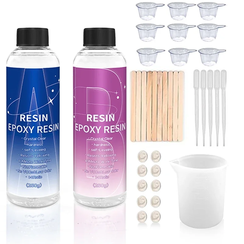 Crystal Clear Epóxi Resina Kit, Arte Suprimentos para Revestimento e Fundição Artesanato, Fazer Jóias DIY, bolha livre, Alto Brilho, 1:1