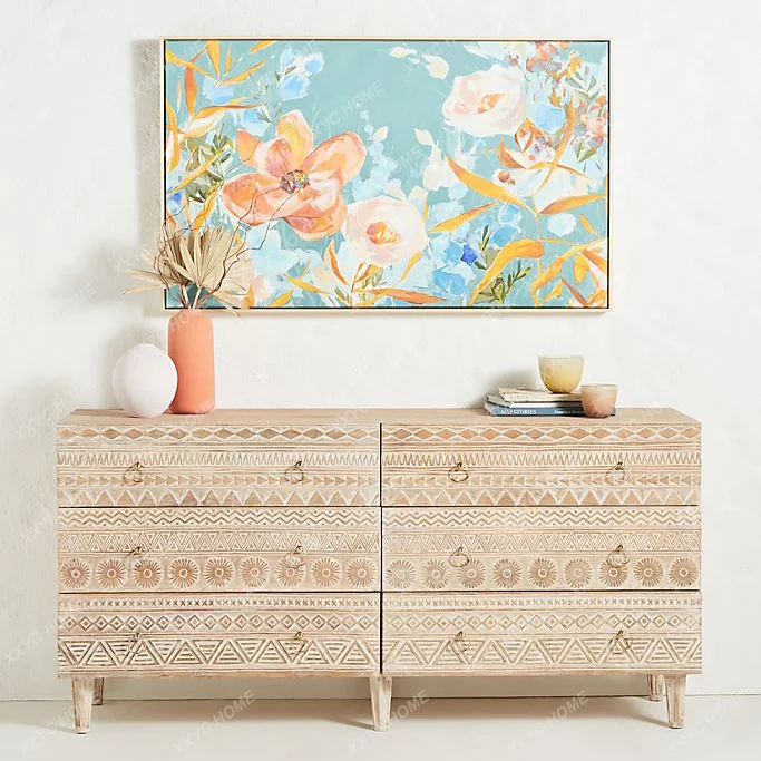 

Solid wood carved chest, dresser, six-drawer decorative storage cabinet