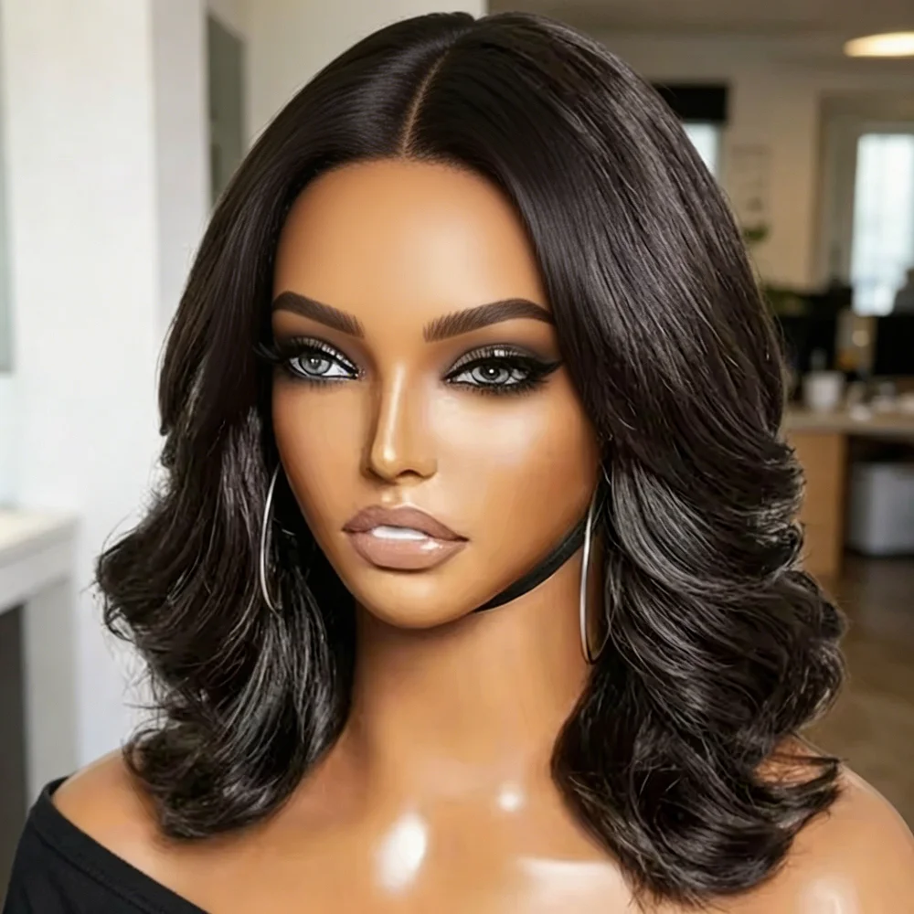 Pre Cut Ready To Wear Short Bob Human Hair Wig 250% Density Body Wave HD Transparent Lace Front Wig Glueless No Glue Pre Plucked Hairline Bleached Knots Wavy Frontal Wigs For Black Women