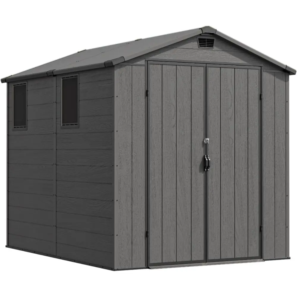 Gray 6x8 Outdoor Storage Shed with Lockable Resin, Window, and Floor - Easy Assembly for Garden and Backyard