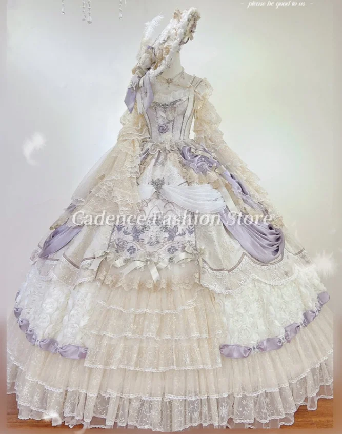 Customized  Fantasy Lilac Purple Lolita Victorian Opera Ball Gown Corset Cascading Lace Rococo Evening Party Gowns Dresses
